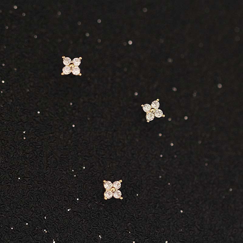 Мини-серьги из 14K золота с цирконием, японский и корейский стиль