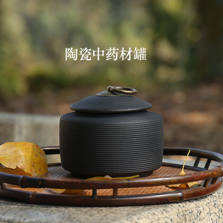Cross-border New Style Hand-brushed Ceramic Tea Jar Sealed with Lid Pet Storage Jar Trendy Simple Design
