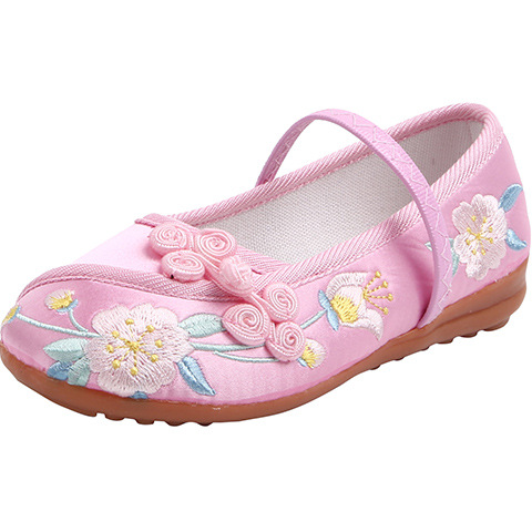 Hanfu Handmade Girl's Embroidered Shoes Children's Old Beijing Cloth Shoes Ethnic Style Student Shoes Dance Shoes