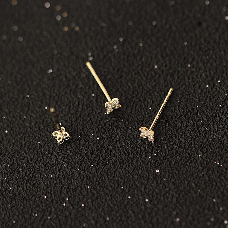 14K Gold Zirconium Diamond Four-leaf Flower Mini Simple Japanese and Korean Exquisite Girl Stud Earrings