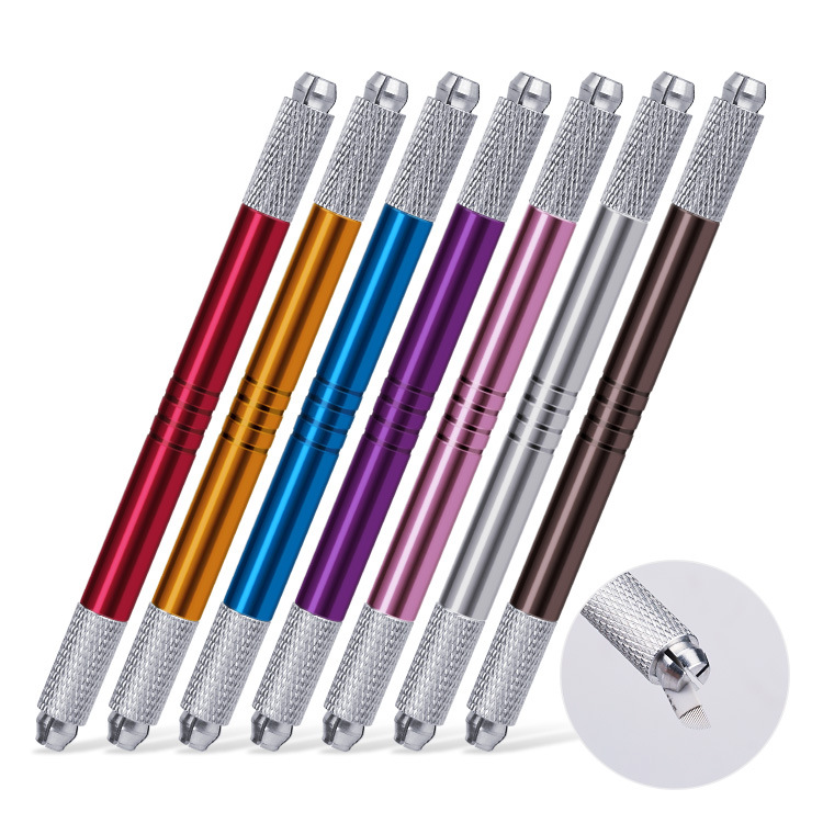 Factory direct selling double head tattoo embroidery pen No.6 eyebrow tattoo pen Korean metal dual-purpose tattoo handmade pen portable