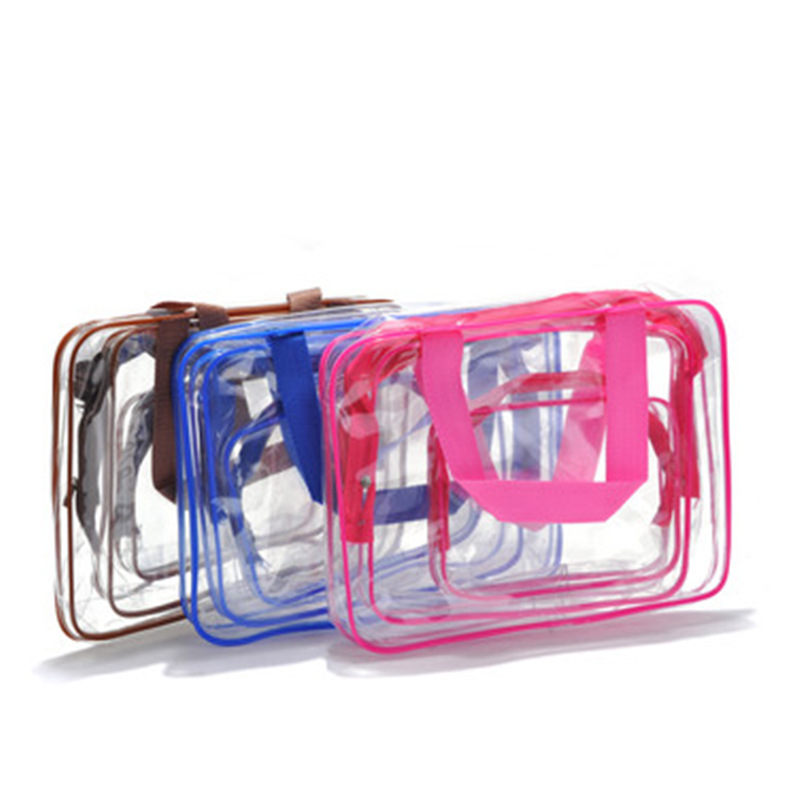 PVC Transparent Toiletry Bag Three-Piece Multi-Functional Waterproof Portable Cosmetic Bag Storage Bag Travel Set Printed Logo