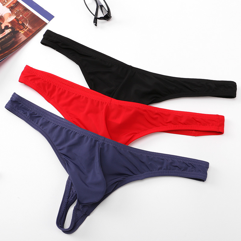 New Men's T-shaped Underwear Ice Silk Transparent Low-waisted Sports G-pants U-convex T-shaped Underwear Breathable Low-waisted Korean-style Pants