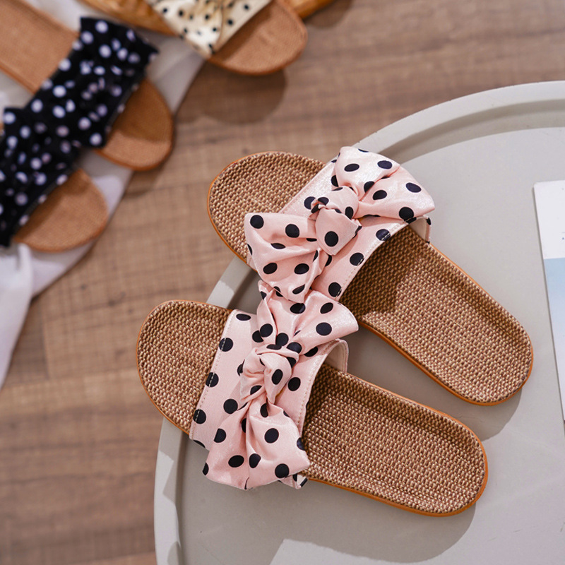 20 New Linen Slippers Women's Summer Bow Household Cotton Linen Slippers Night Market Stall