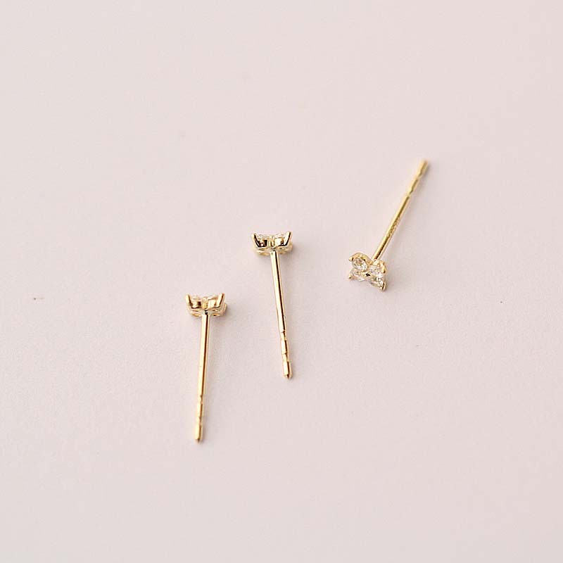 14K Gold Zirconium Diamond Four-leaf Flower Mini Simple Japanese and Korean Exquisite Girl Stud Earrings