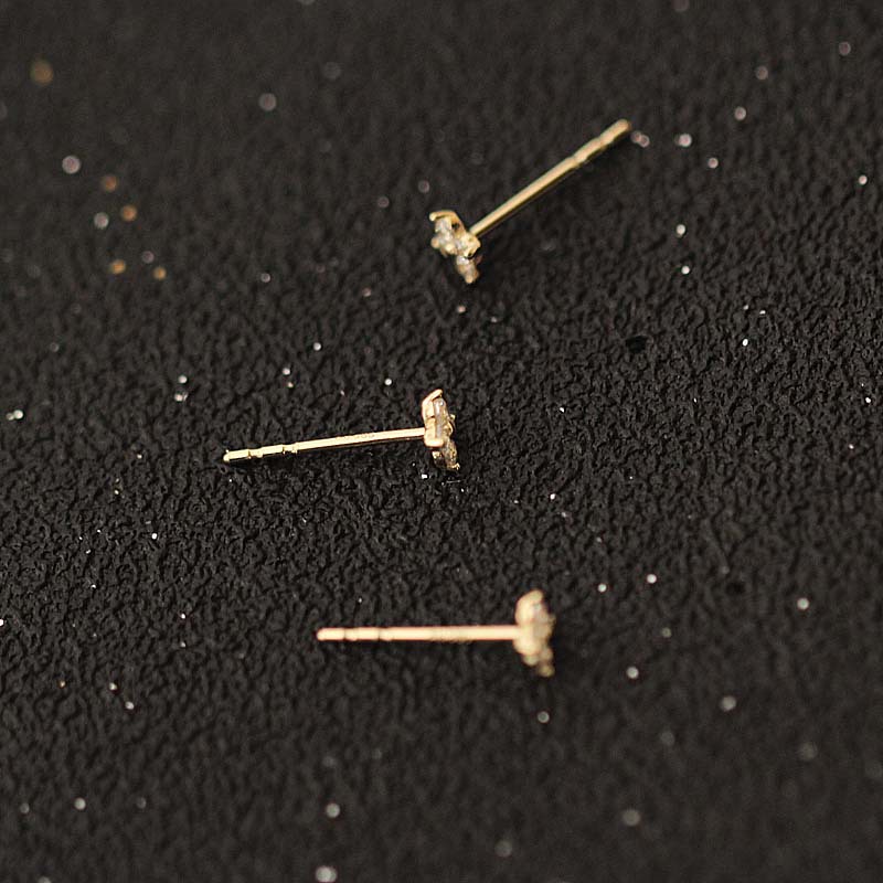 14K Gold Zirconium Diamond Four-leaf Flower Mini Simple Japanese and Korean Exquisite Girl Stud Earrings