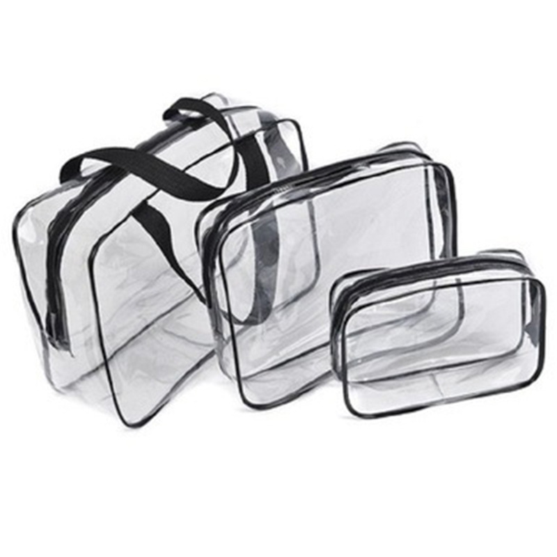 PVC Transparent Toiletry Bag Three-Piece Multi-Functional Waterproof Portable Cosmetic Bag Storage Bag Travel Set Printed Logo