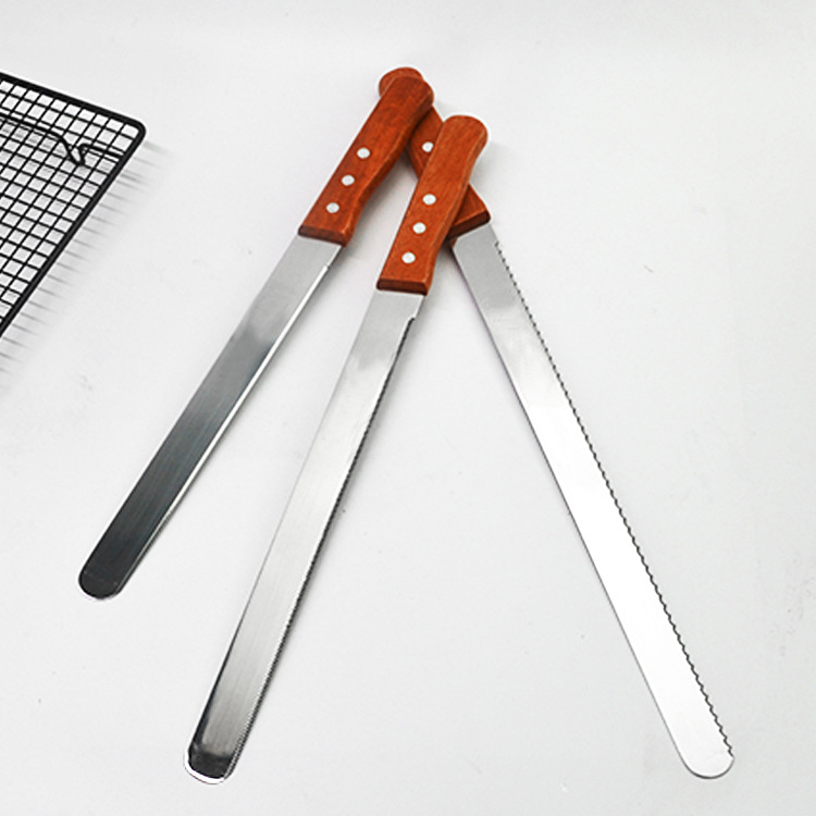 Cross-Border Wooden Handle Stainless Steel Bread Knife Coarse Tooth Toast Slicing Knife Serrated Knife Fine Tooth Baking Cake Knife in Stock