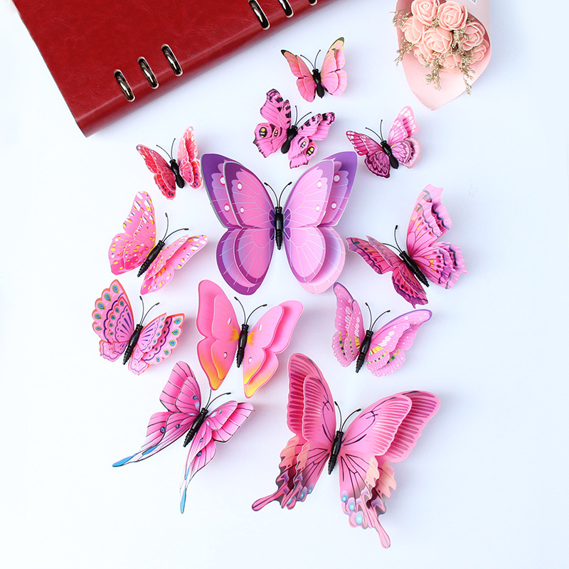 Cross-border PVC double-layer simulation butterfly magnet butterfly party layout wall decoration 3D butterfly wall stickers