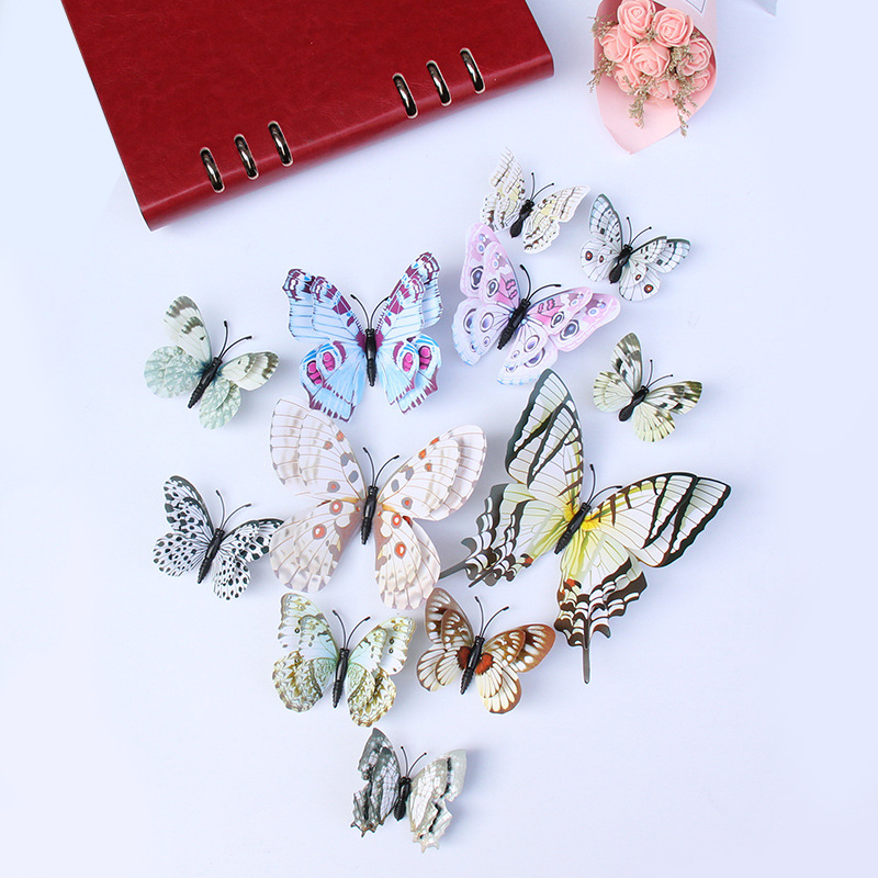 Cross-border PVC double-layer simulation butterfly magnet butterfly party layout wall decoration 3D butterfly wall stickers