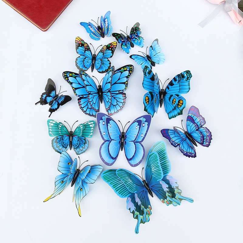 Cross-border PVC double-layer simulation butterfly magnet butterfly party layout wall decoration 3D butterfly wall stickers