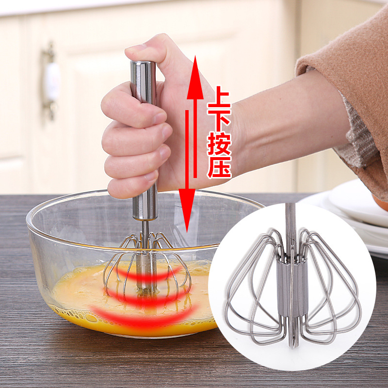 Stainless Steel Semi-Automatic Egg Beater Household Manual Press-Type Rotating Egg Beater Egg Cream Stirring Stick