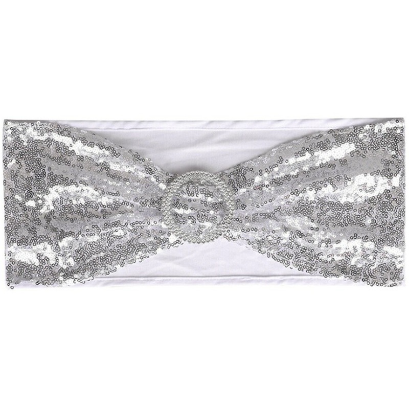 Tie-free stretch chair back flower sequins chair back bow hotel wedding wedding supplies chair cover decorative strap