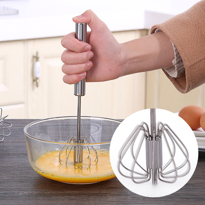 Stainless Steel Semi-Automatic Egg Beater Household Manual Press-Type Rotating Egg Beater Egg Cream Stirring Stick