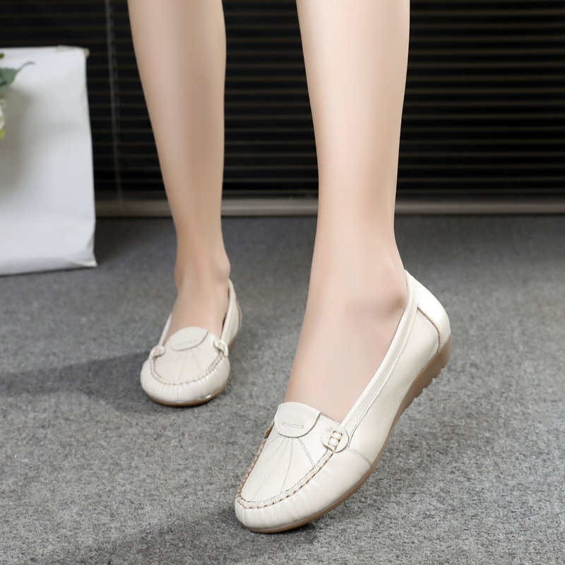 Plaid Cowhide Flats, Soft Sole, Soft Surface Flats Shoes, Mother's Shoes, Multi-Color Optional 2605