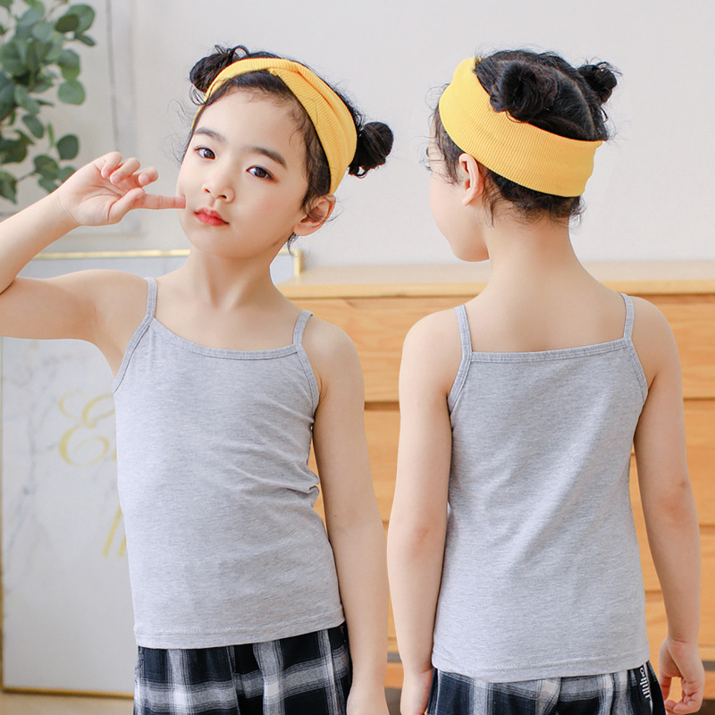 Girls Camisole Moore Summer Thin Baby Kidsren's Bottoming Intimates Little Girl Sweatshirt Medium and Large Kidsren White