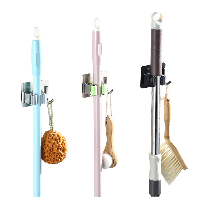 Mop Rack 304 Stainless Steel Mop Hook Toilet Hanger Mop Clip Punch-free Wall-mounted Hook Gun Ash