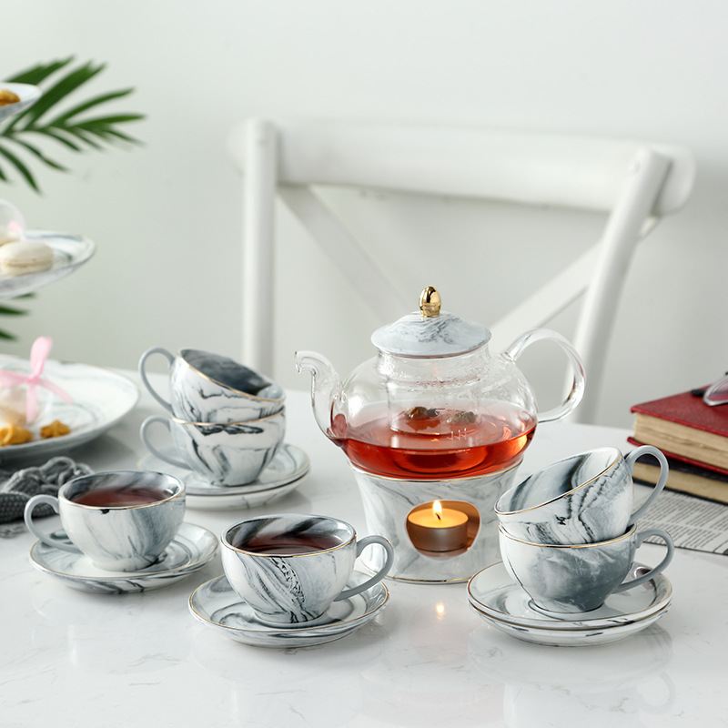 Керамический чайник в скандинавском стиле, термостойкий, высокоборо-силикатное стекло, цветочный чайный набор, мраморный чайный набор