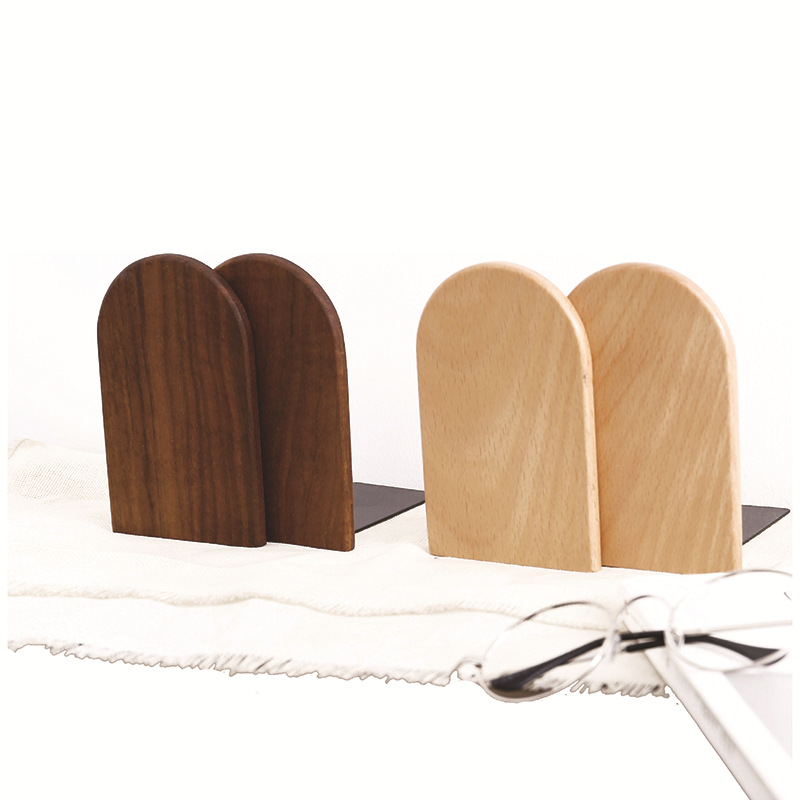 Japanese Style Simple Wooden Book Stand Creative Black Walnut Wood Thickened Bookshelf Bookend Student's Solid Wood Bookend Logo