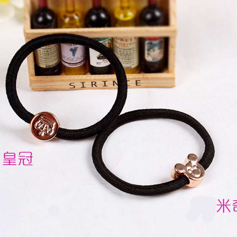 South Korea's new leather band plating hair ring high elastic black hair rope headdress Taobao Gifts Wholesale