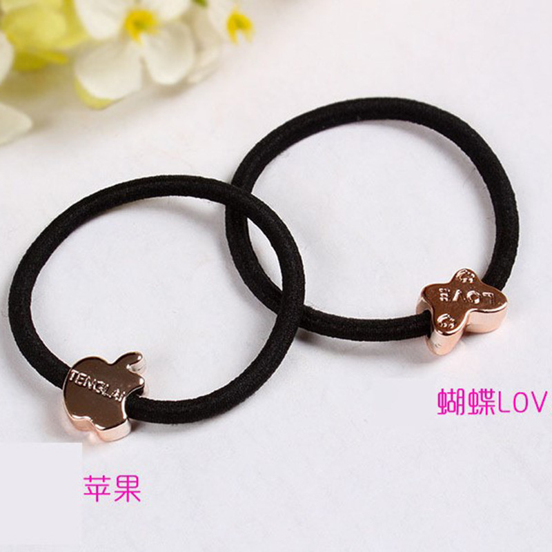 South Korea's new leather band plating hair ring high elastic black hair rope headdress Taobao Gifts Wholesale