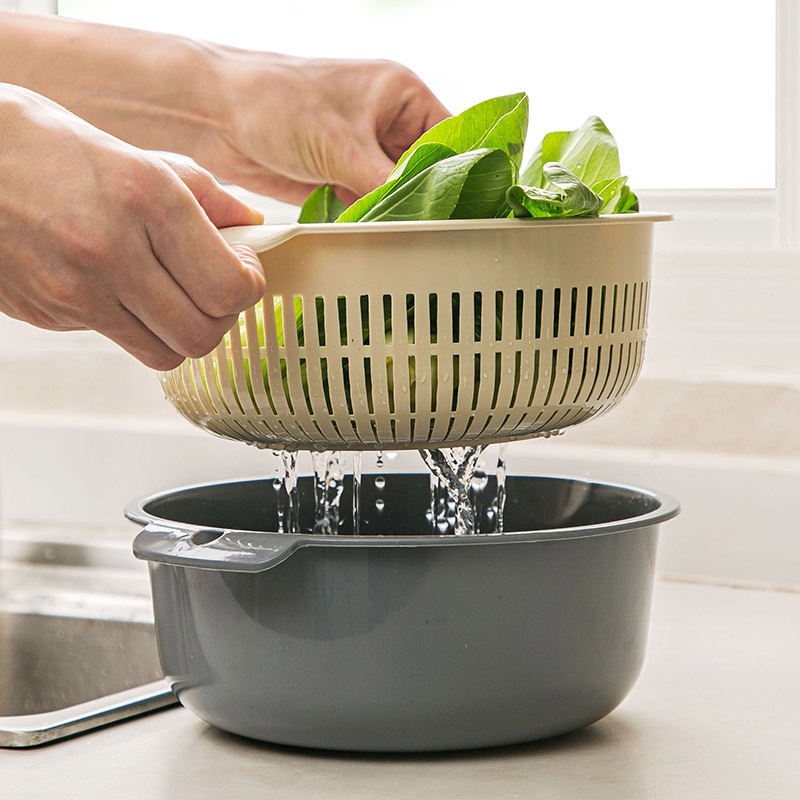 [extra large thick double drain basket] kitchen wash basket fruit basket round two-layer drain basket wholesale
