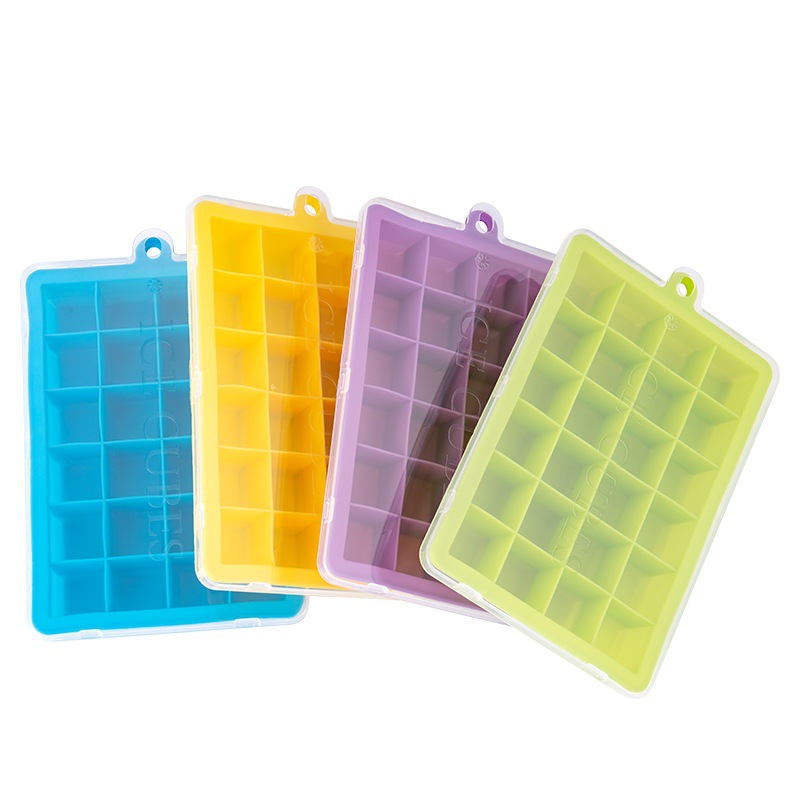 Silicone ice tray with lid 15 grid 24 grid household square ice box summer creative jelly mold DIY food box