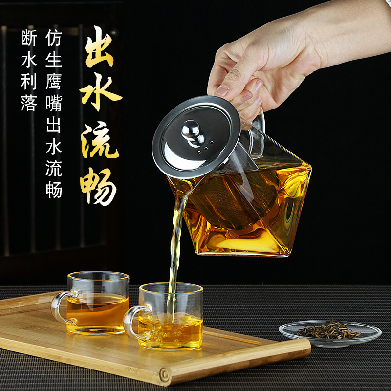 Wholesale heat-resistant glass teapot stainless steel filter teapot black tea tea set suit household tea maker small size in stock