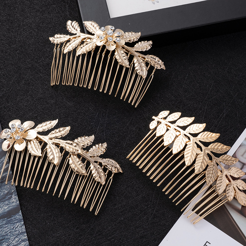 Factory direct supply hair comb comb new fashion leaves hair accessories European and American trend metal hair pin bride hair accessories