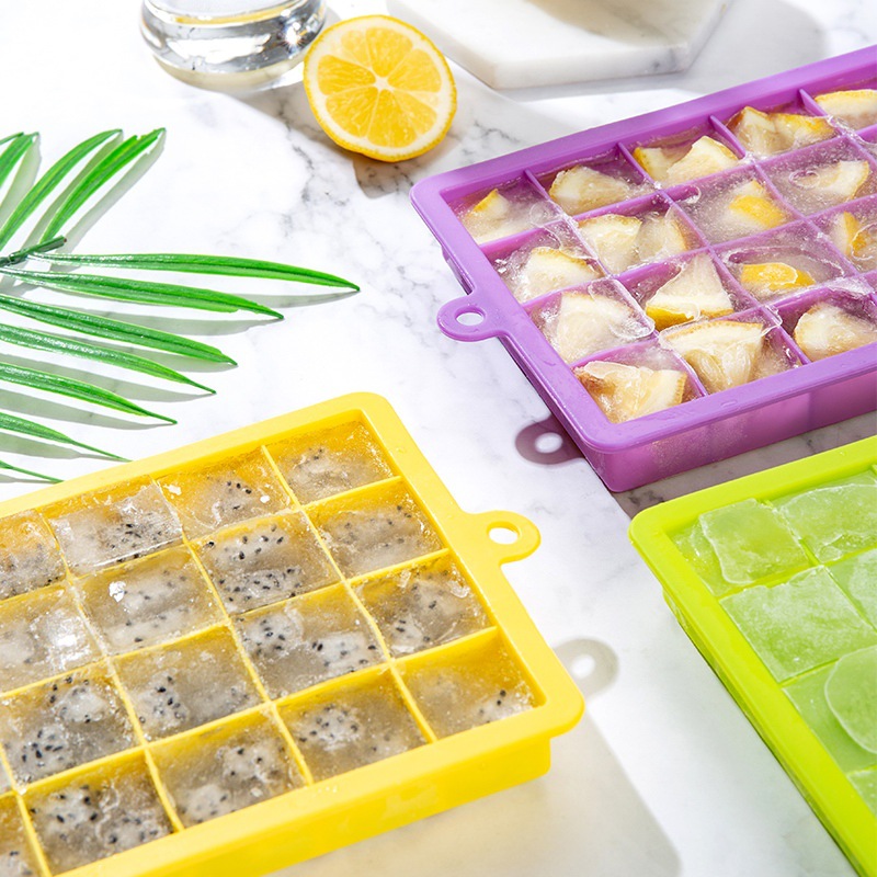 Silicone ice tray with lid 15 grid 24 grid household square ice box summer creative jelly mold DIY food box