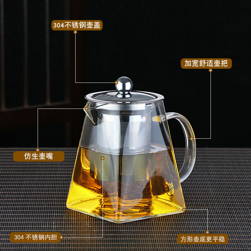 Wholesale heat-resistant glass teapot stainless steel filter teapot black tea tea set suit household tea maker small size in stock