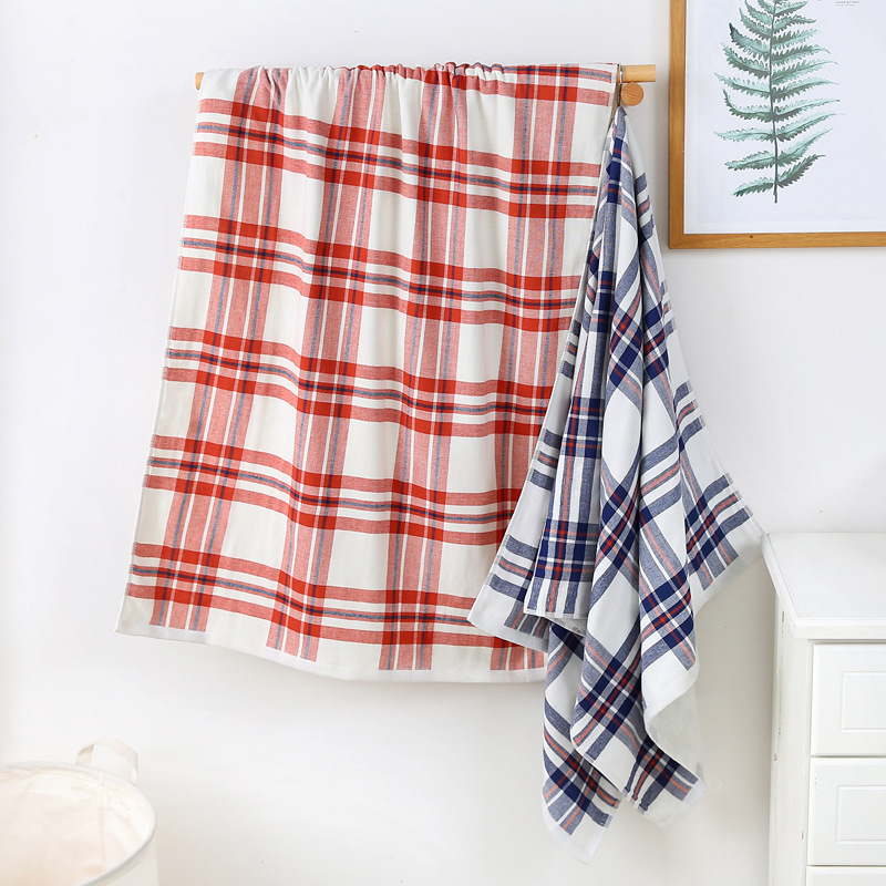Factory wholesale Japanese plaid fabric cotton bath towel household adult bath soft absorbent large bath towel daily necessities