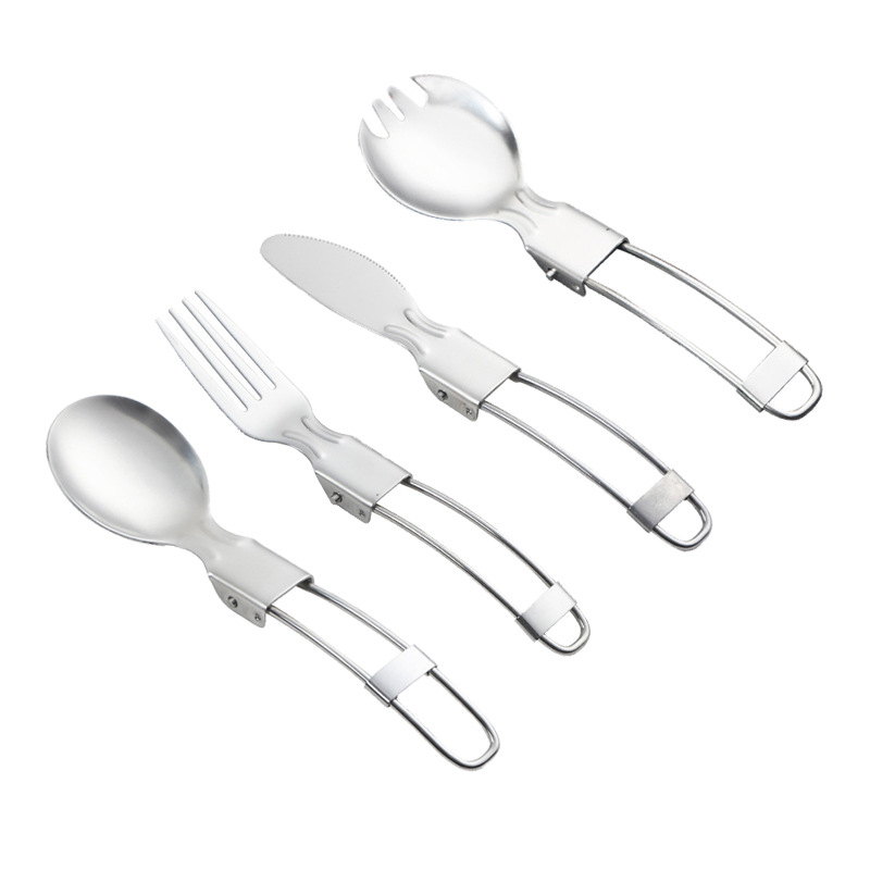Stainless steel folding spoon, folding cutlery knife salad spoon with fork folding spoon outdoor portable suit