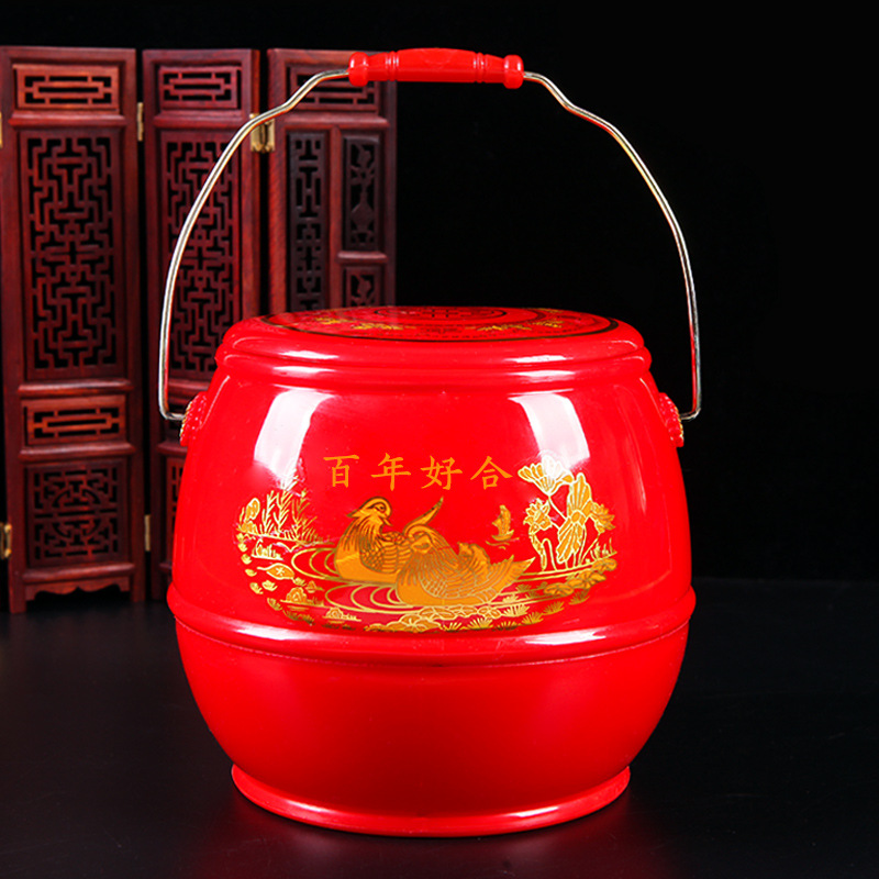 Children's bucket knot wedding supplies decoration for women's bride wedding wedding wedding wedding red plastic bucket