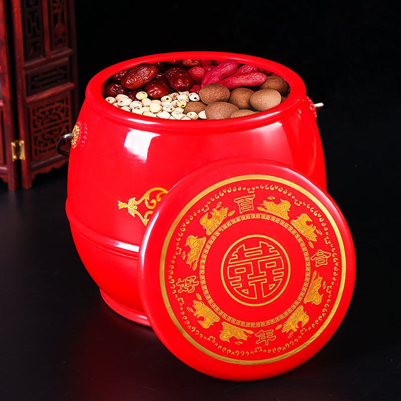 Children's bucket knot wedding supplies decoration for women's bride wedding wedding wedding wedding red plastic bucket