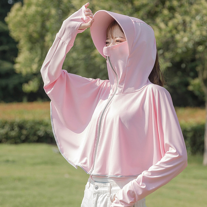 Sun Protection Clothing for Women, Long-Sleeved 2025 New Style Ice Silk Sun Protection Clothing, Summer Thin Cycling Sun Protection Shirt, Anti-Uv Shawl