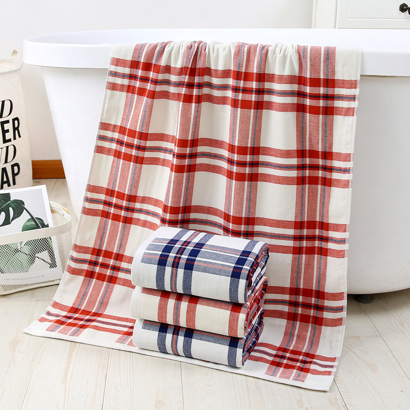 Factory wholesale Japanese plaid fabric cotton bath towel household adult bath soft absorbent large bath towel daily necessities