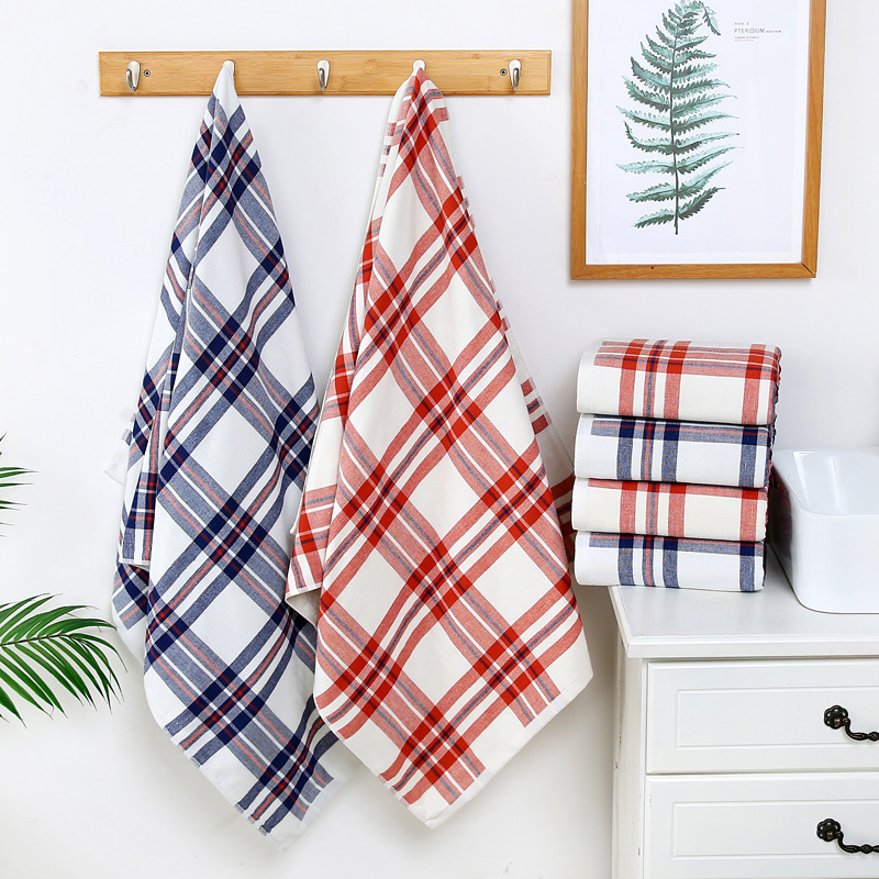 Factory wholesale Japanese plaid fabric cotton bath towel household adult bath soft absorbent large bath towel daily necessities