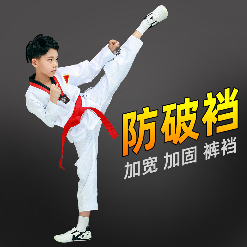 Taekwondo Clothing Children's Adult Long-sleeved Short-sleeved Cotton Men's and Women's Summer and Autumn Beginner Training Taekwondo Pants Clothing
