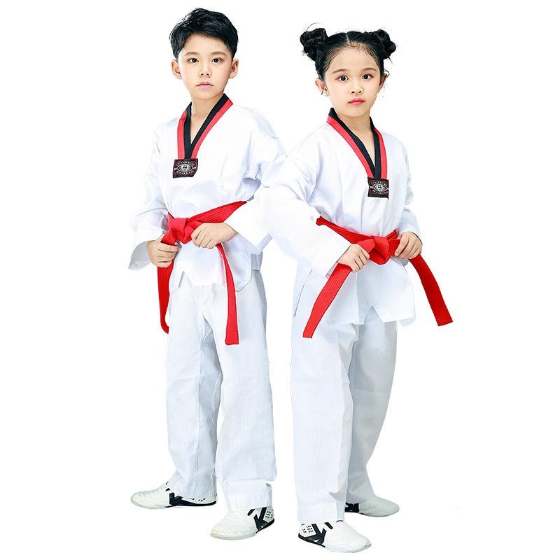 Taekwondo Clothing Children's Adult Long-sleeved Short-sleeved Cotton Men's and Women's Summer and Autumn Beginner Training Taekwondo Pants Clothing