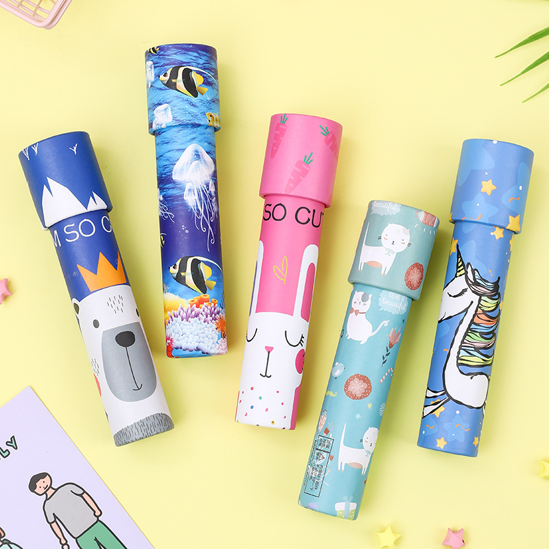 Cross-Border Wholesale Kaleidoscope Large and Small Educational Toys Paper Cartoon Kaleidoscope Matt Mirror Street Stall Supply