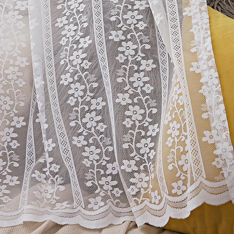 Finely Woven Lace Curtain Fabric White Tablecloth Mosquito Net Curtain Wholesale Small Flower Cross-Border Door Curtain Coffee Curtain Cross-Border