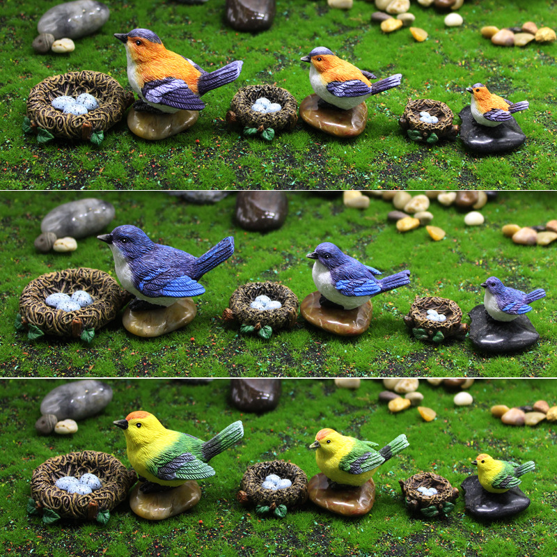 Bird resin foreign trade crafts cute simulation bird nest gardening bonsai decoration accessories bird egg micro landscape ornaments