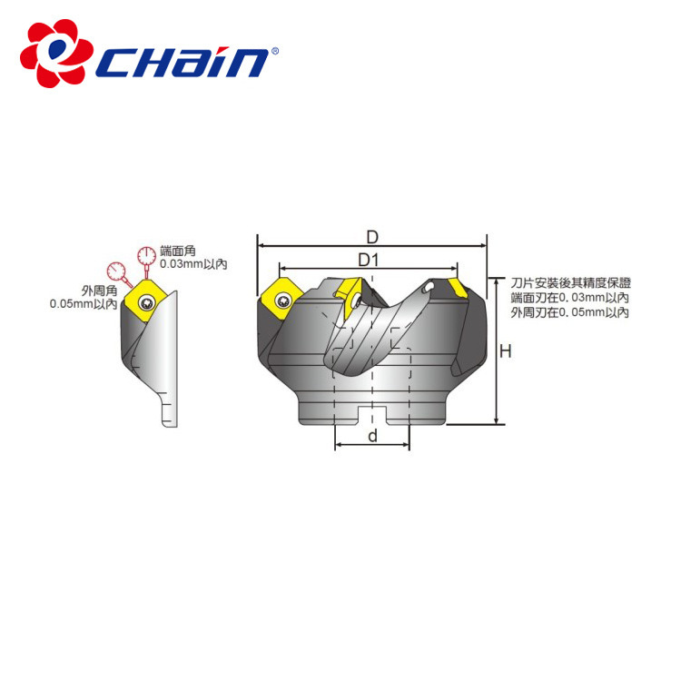 Taiwan Yiquan 63A06R-S45Se13B with Discarded Cnc Blade 45 ° Cnc Flat Milling Cutter Disc for Chamfering