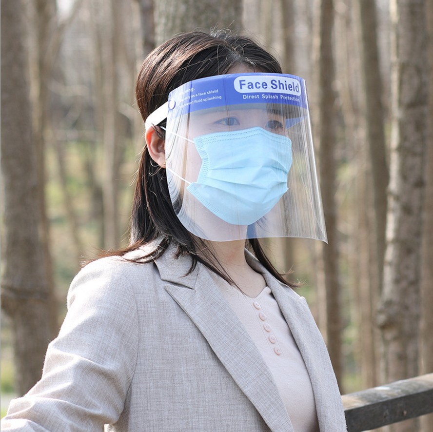 Transparent Protective Sponge Mask Coated Anti-Fog Blue Elastic Band Disposable Isolation Visor Chinese and English