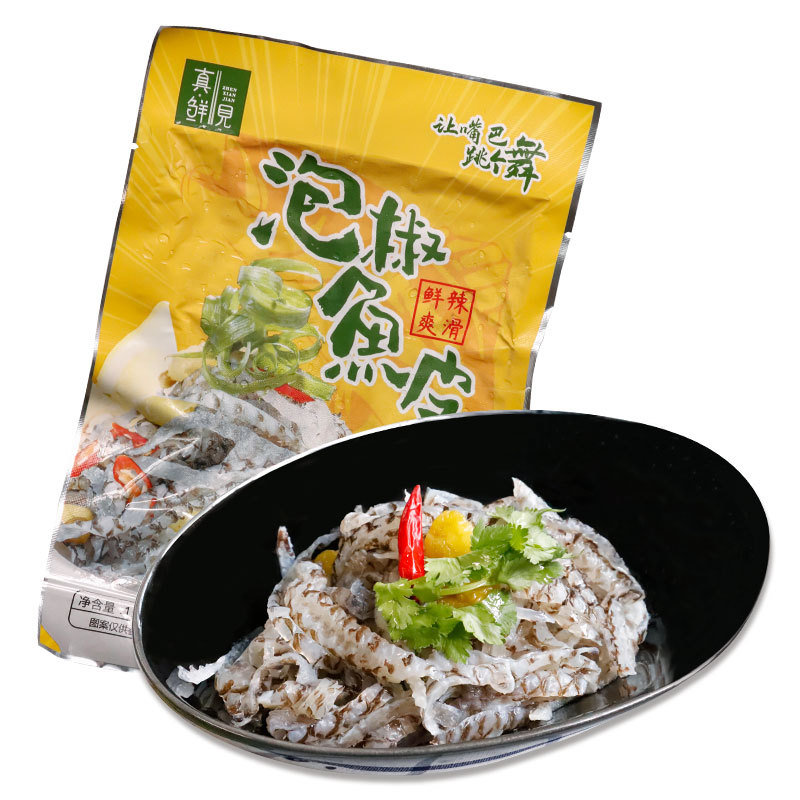 Pickled Pepper Fish Skin, Fresh Pickled Ready-To-Eat Snacks, Seafood Fish Skin, Frozen Cold Fish Skin, Wholesale 150g