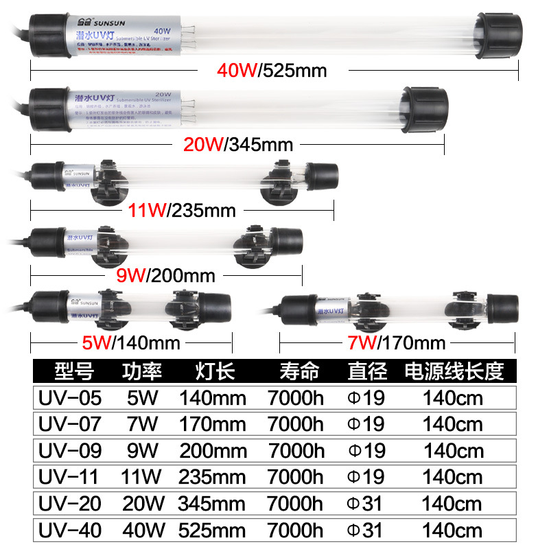 Fish tank UV germicidal lamp UV fish tank water purification diving sterilizing lamp aquarium sterilizing fish tank sterilizing lamp