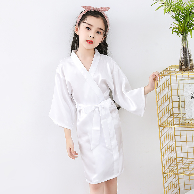 Cross-border Ice Silk children's pajamas summer thin silk-like girl's nightgown kimono middle and big children's homewear bathrobe