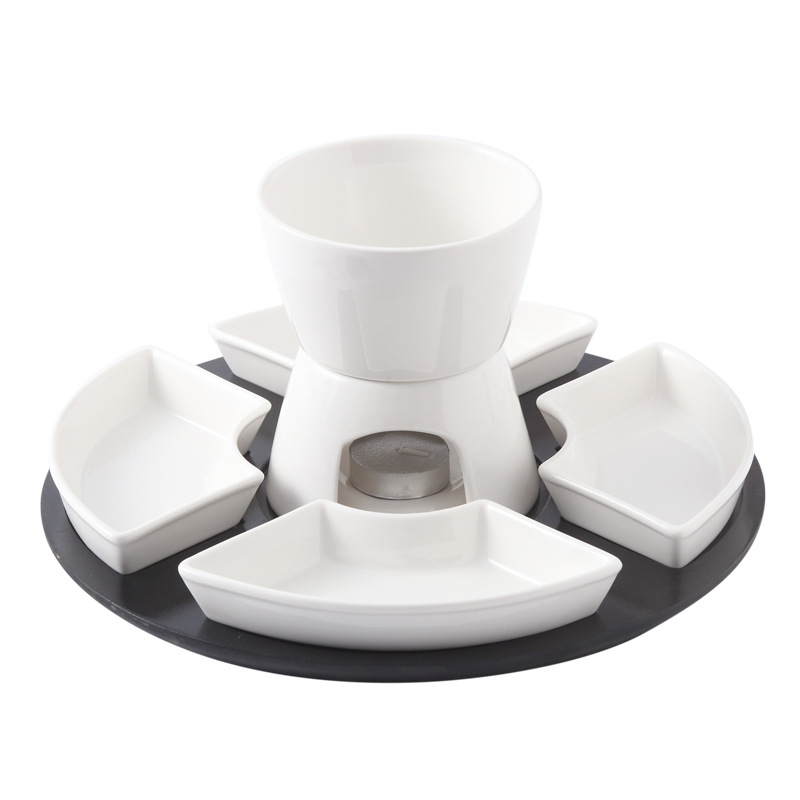 Pure white ceramic chocolate hot pot suit simple cheese cheese hot pot ice cream fruit fire boiler with chassis