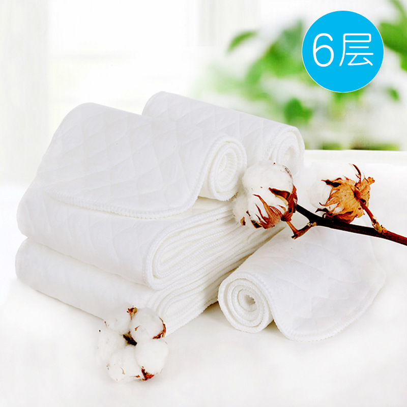 Шести-слойные белые экологические подгузники для новорожденных, стираемые, быстро впитывающие